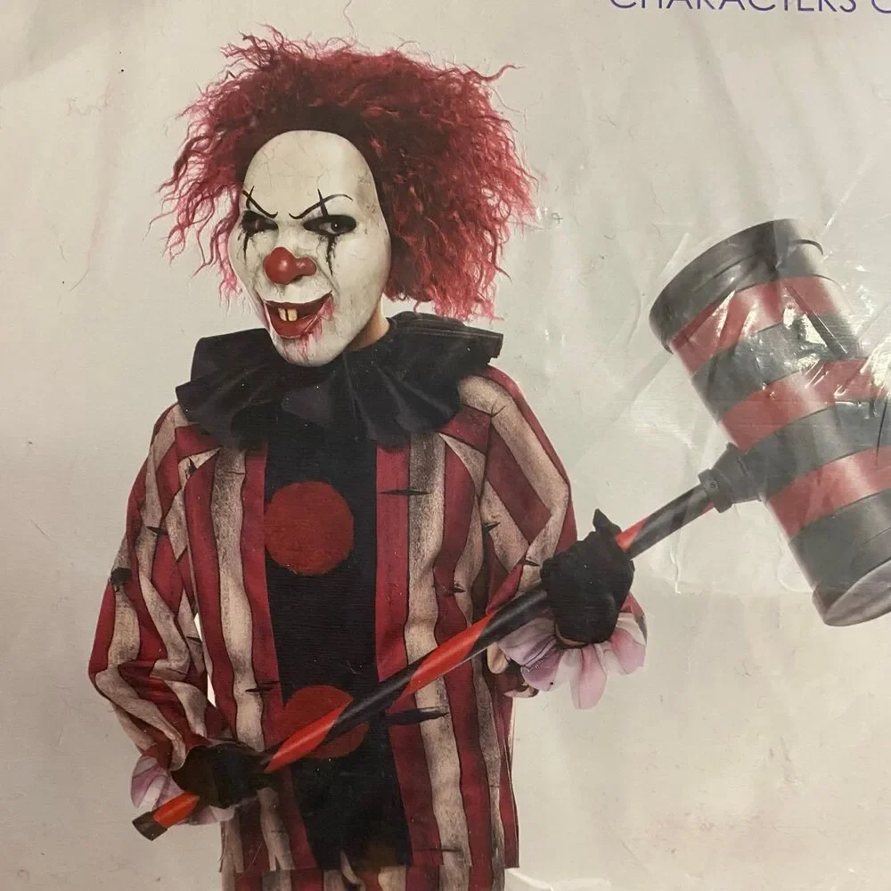 Nightmare Clown Costume Evil Scary Clown Halloween Cosplay Suit Mask New XL Kids